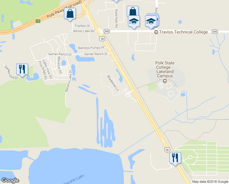 map of restaurants, bars, coffee shops, grocery stores, and more near 4162 Winding Vine Drive in Lakeland