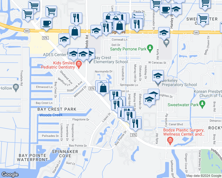 map of restaurants, bars, coffee shops, grocery stores, and more near 4736 Normandy Drive in Tampa