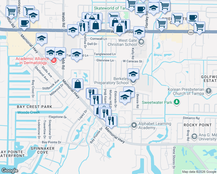 map of restaurants, bars, coffee shops, grocery stores, and more near 4902 Town N Country Boulevard in Tampa