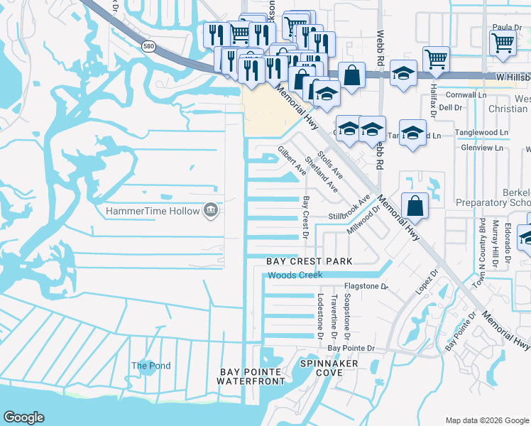 map of restaurants, bars, coffee shops, grocery stores, and more near 8723 Elmwood Lane in Tampa