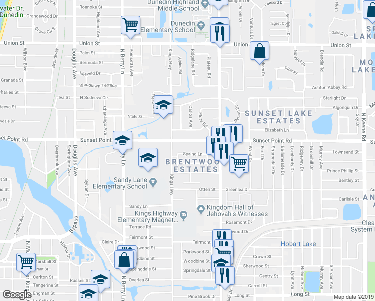 map of restaurants, bars, coffee shops, grocery stores, and more near 1450 County Road 576 in Clearwater