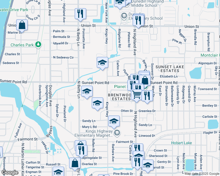 map of restaurants, bars, coffee shops, grocery stores, and more near 1857 Kings Highway in Clearwater