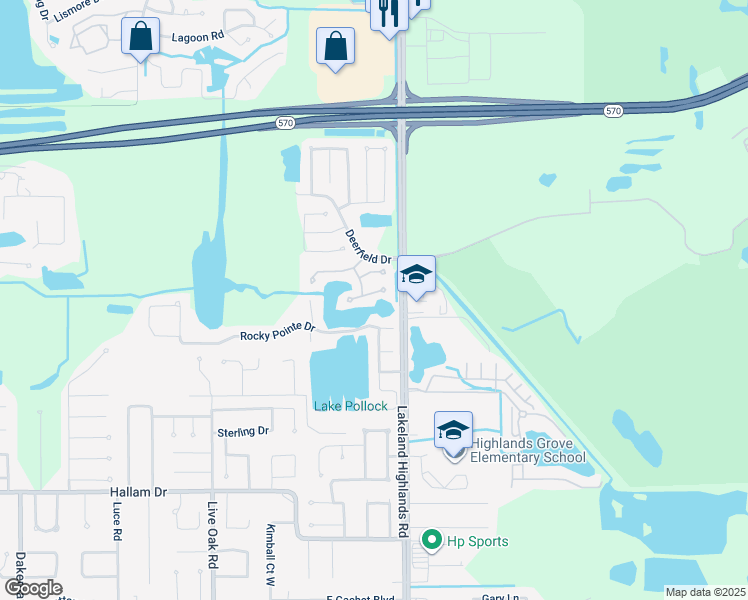map of restaurants, bars, coffee shops, grocery stores, and more near 2109 Sandy Hook in Lakeland