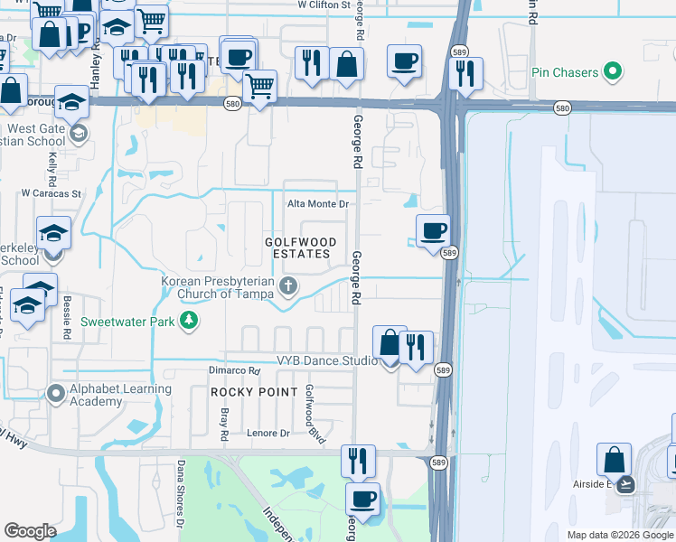 map of restaurants, bars, coffee shops, grocery stores, and more near 4804 Sierra Madre Dr in Tampa