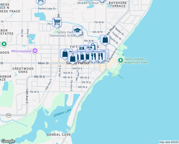 map of restaurants, bars, coffee shops, grocery stores, and more near 325 2nd Street North in Safety Harbor