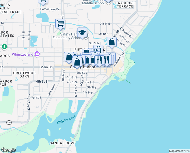 map of restaurants, bars, coffee shops, grocery stores, and more near 325 2nd Street North in Safety Harbor