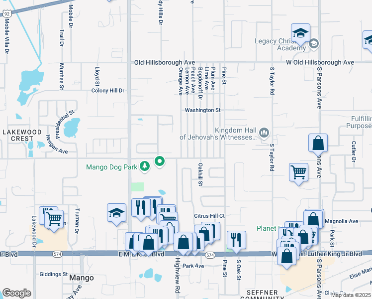 map of restaurants, bars, coffee shops, grocery stores, and more near 5208 Lemon Avenue in Seffner