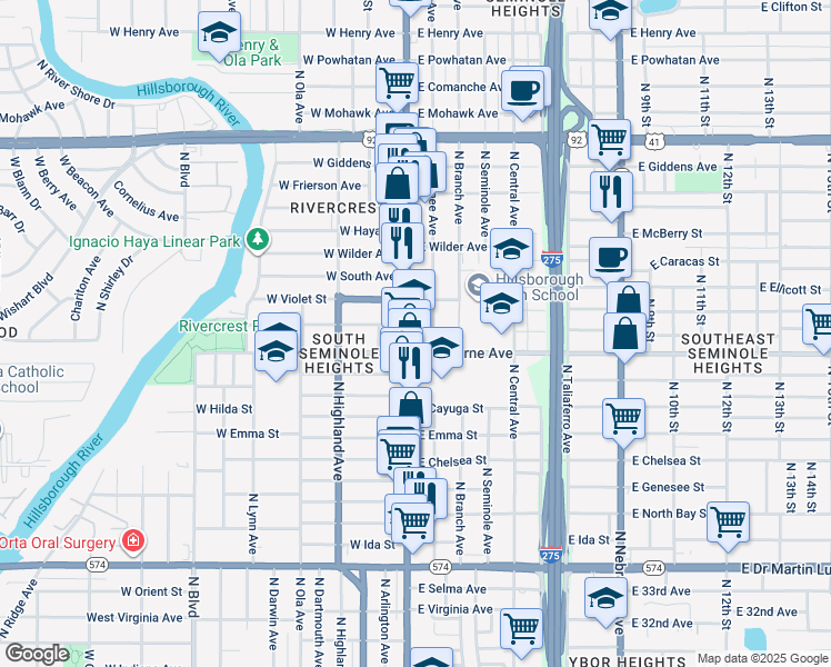 map of restaurants, bars, coffee shops, grocery stores, and more near 4817 North Florida Avenue in Tampa