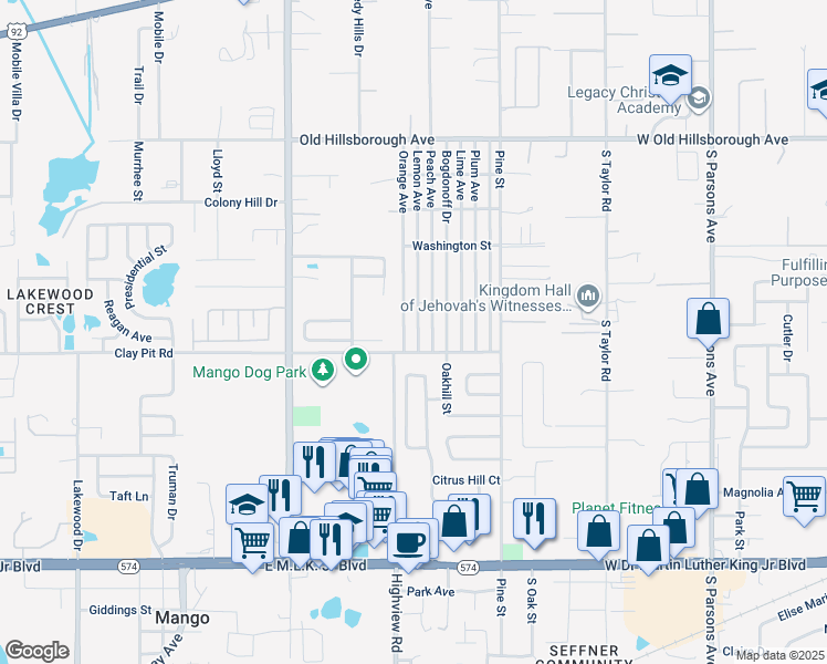map of restaurants, bars, coffee shops, grocery stores, and more near 5213 Orange Avenue in Seffner