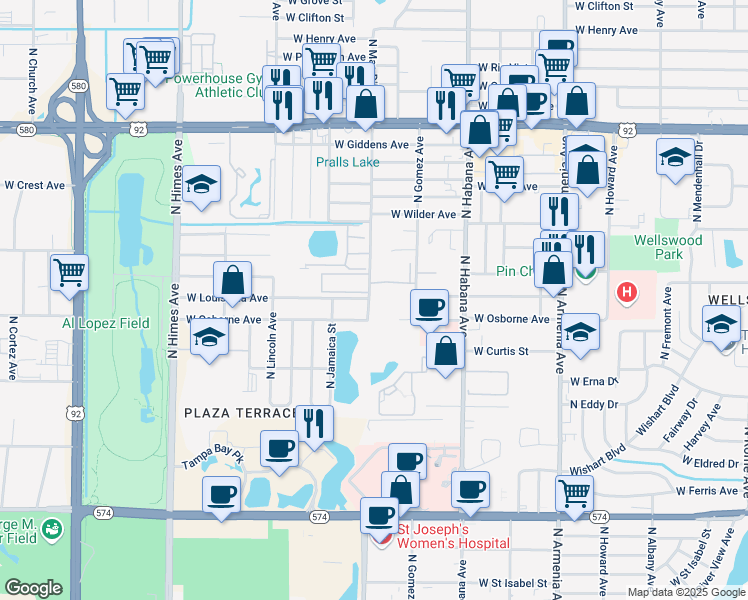 map of restaurants, bars, coffee shops, grocery stores, and more near 4800 North Macdill Avenue in Tampa