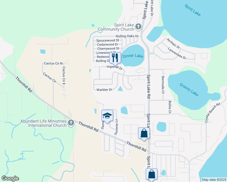 map of restaurants, bars, coffee shops, grocery stores, and more near 3919 Warbler Drive in Winter Haven