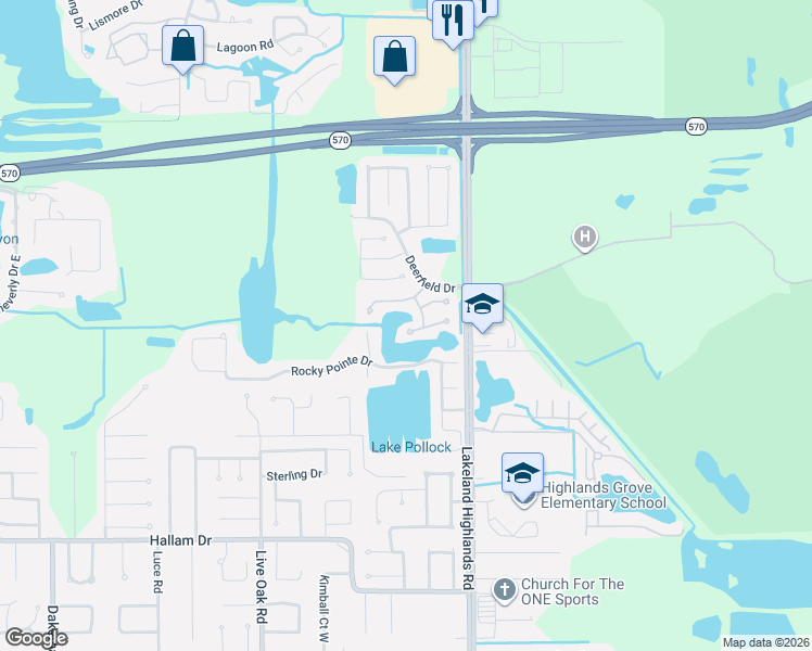 map of restaurants, bars, coffee shops, grocery stores, and more near 2063 Windward Pass in Lakeland