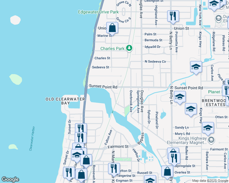 map of restaurants, bars, coffee shops, grocery stores, and more near 1117 County Road 576 in Clearwater