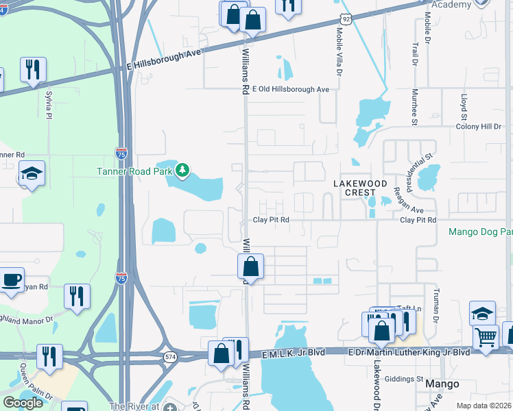 map of restaurants, bars, coffee shops, grocery stores, and more near 4734 Spatter Dock Street in Tampa