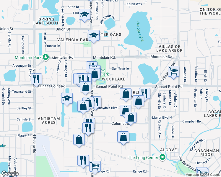 map of restaurants, bars, coffee shops, grocery stores, and more near 2052 Sunset Grove Lane in Clearwater