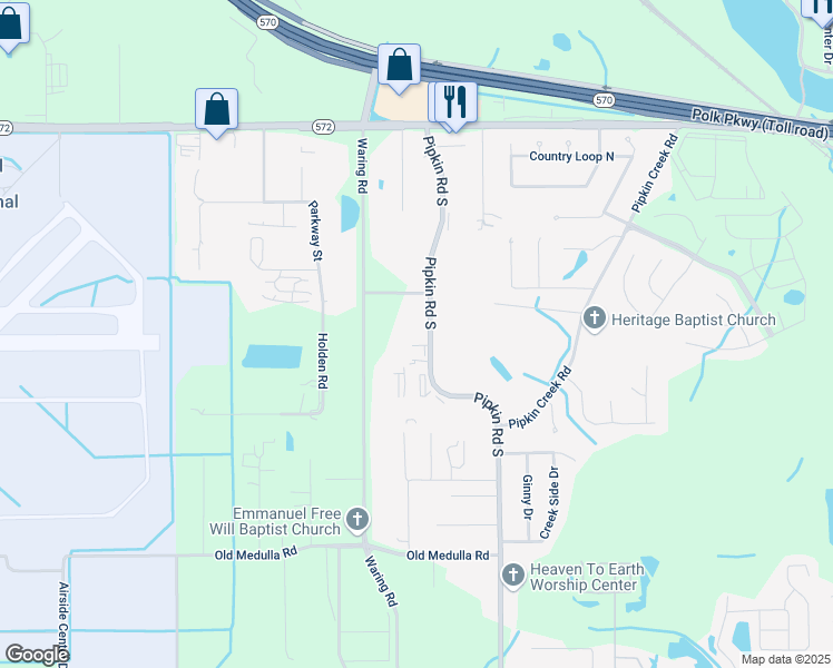 map of restaurants, bars, coffee shops, grocery stores, and more near 4171 South Pipkin Road in Lakeland