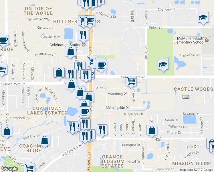 map of restaurants, bars, coffee shops, grocery stores, and more near 2661 Harbor Circle in Clearwater