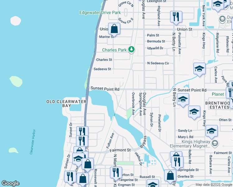 map of restaurants, bars, coffee shops, grocery stores, and more near 1117 County Road 576 in Clearwater