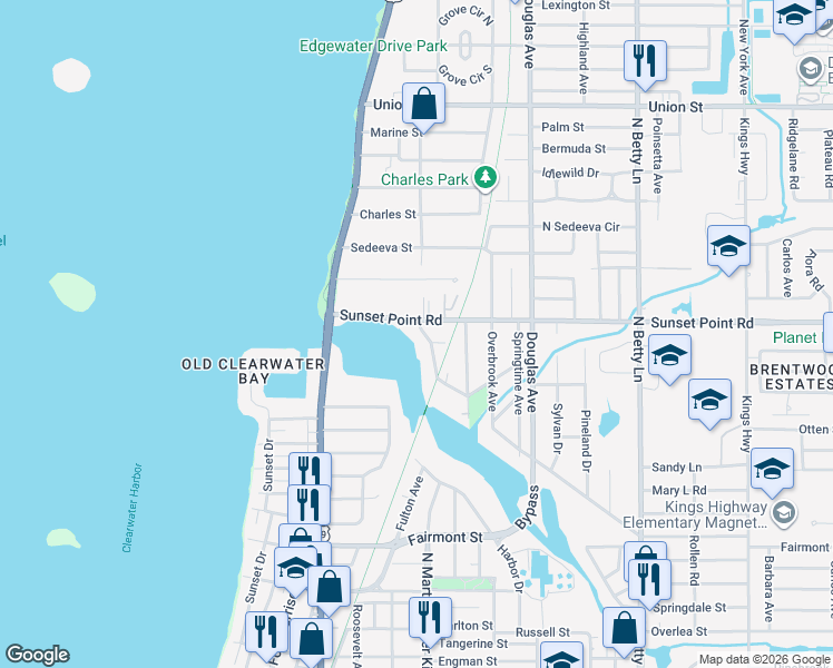 map of restaurants, bars, coffee shops, grocery stores, and more near 1874 Stevenson Avenue in Clearwater