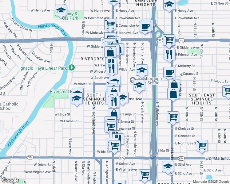 map of restaurants, bars, coffee shops, grocery stores, and more near 4817 North Florida Avenue in Tampa