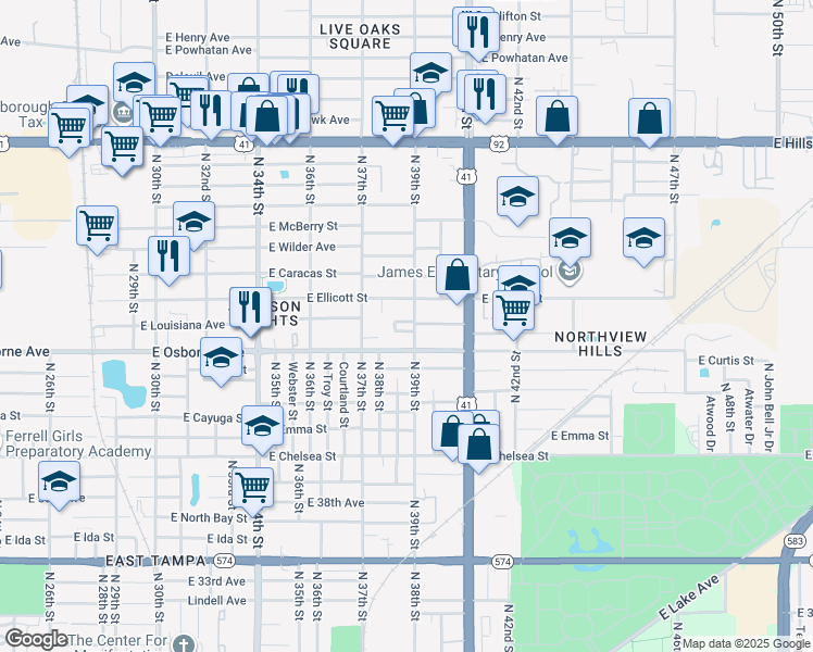 map of restaurants, bars, coffee shops, grocery stores, and more near 3804 Osborne Oaks Way in Tampa