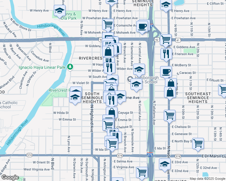 map of restaurants, bars, coffee shops, grocery stores, and more near 4830 Florida 685 in Tampa