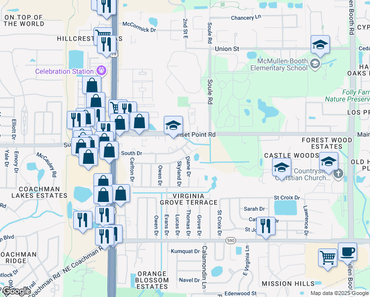 map of restaurants, bars, coffee shops, grocery stores, and more near 2753 South Drive in Clearwater