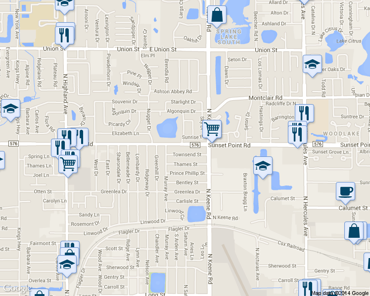 map of restaurants, bars, coffee shops, grocery stores, and more near 1731 County Road 576 in Clearwater