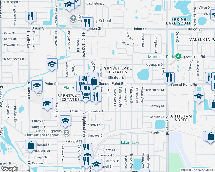 map of restaurants, bars, coffee shops, grocery stores, and more near 1569 Sunset Point Road in Clearwater