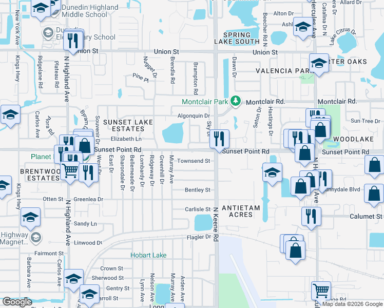 map of restaurants, bars, coffee shops, grocery stores, and more near 1731 County Road 576 in Clearwater