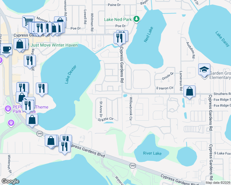 map of restaurants, bars, coffee shops, grocery stores, and more near 4420 Glenns Landing in Winter Haven