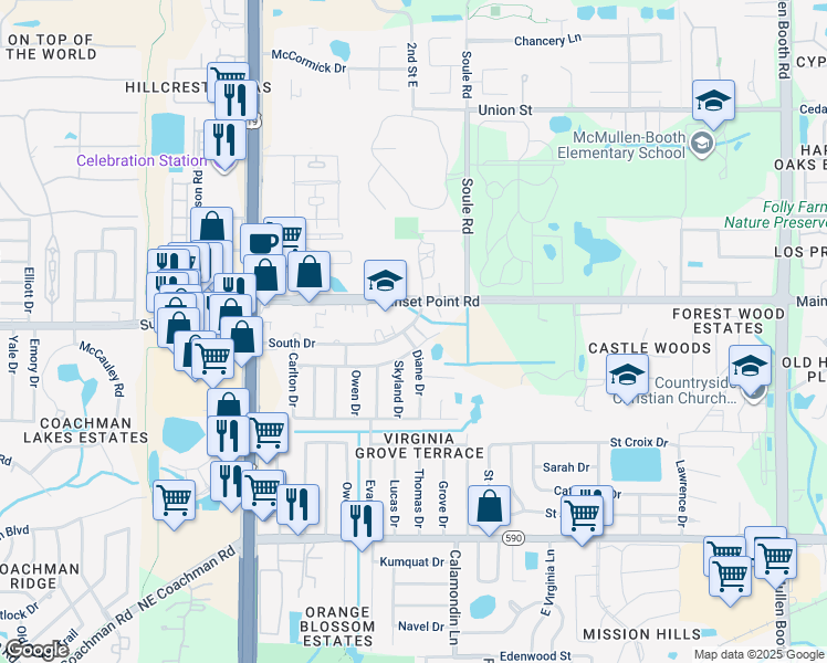 map of restaurants, bars, coffee shops, grocery stores, and more near 2753 South Drive in Clearwater