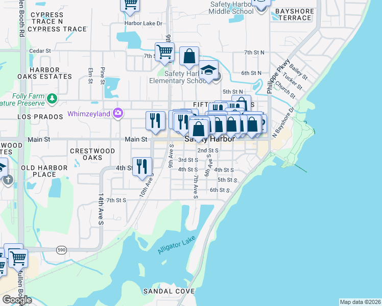 map of restaurants, bars, coffee shops, grocery stores, and more near 716 2nd Street South in Safety Harbor