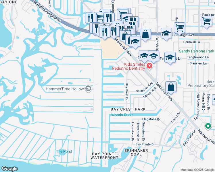 map of restaurants, bars, coffee shops, grocery stores, and more near 8723 Elmwood Lane in Tampa