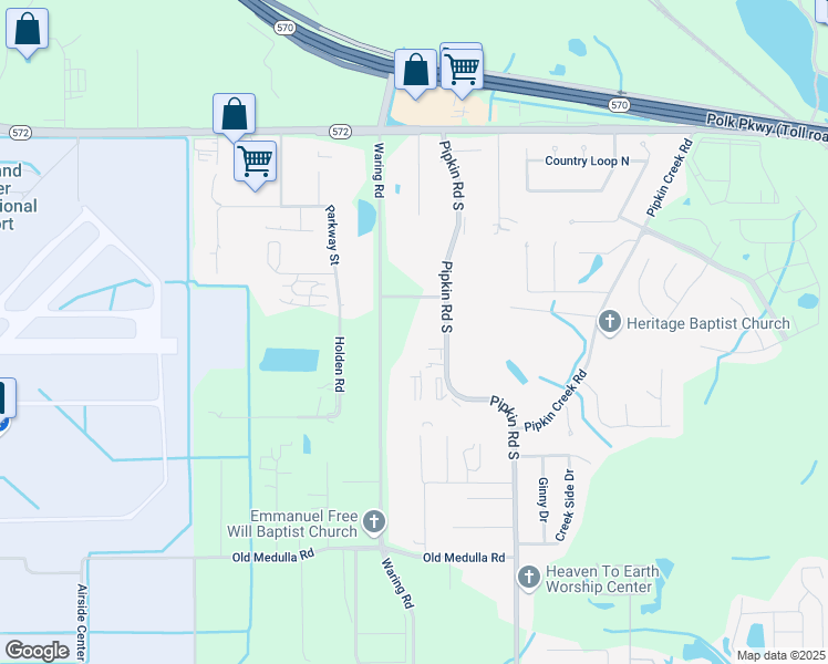 map of restaurants, bars, coffee shops, grocery stores, and more near 4171 Pipkin Road South in Lakeland
