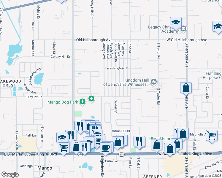 map of restaurants, bars, coffee shops, grocery stores, and more near 5213 Orange Avenue in Seffner
