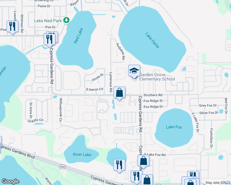map of restaurants, bars, coffee shops, grocery stores, and more near 1018 Robin Lane in Winter Haven