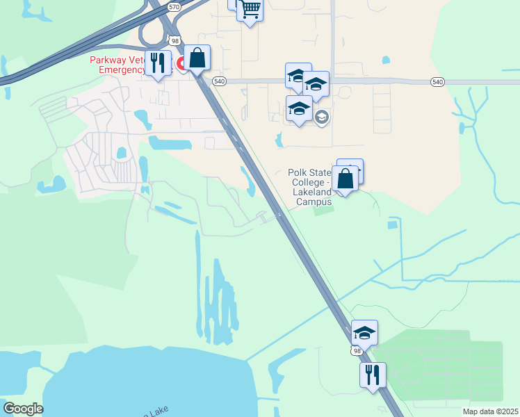 map of restaurants, bars, coffee shops, grocery stores, and more near 4256 Birch Pond Loop in Lakeland