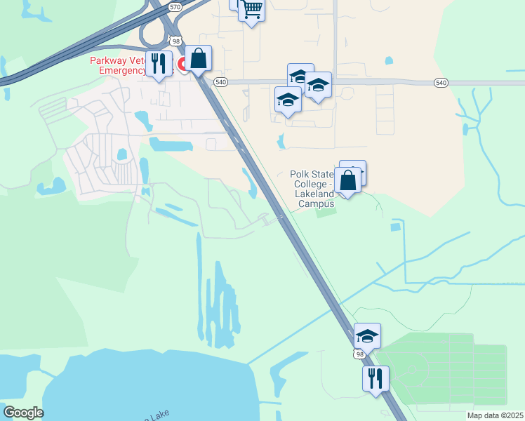 map of restaurants, bars, coffee shops, grocery stores, and more near 4258 Birch Pond Loop in Lakeland