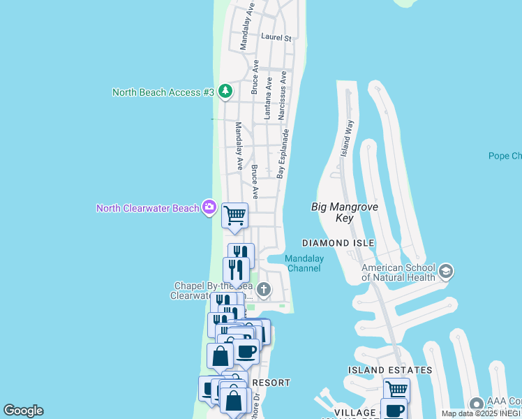 map of restaurants, bars, coffee shops, grocery stores, and more near 705 Bruce Avenue in Clearwater