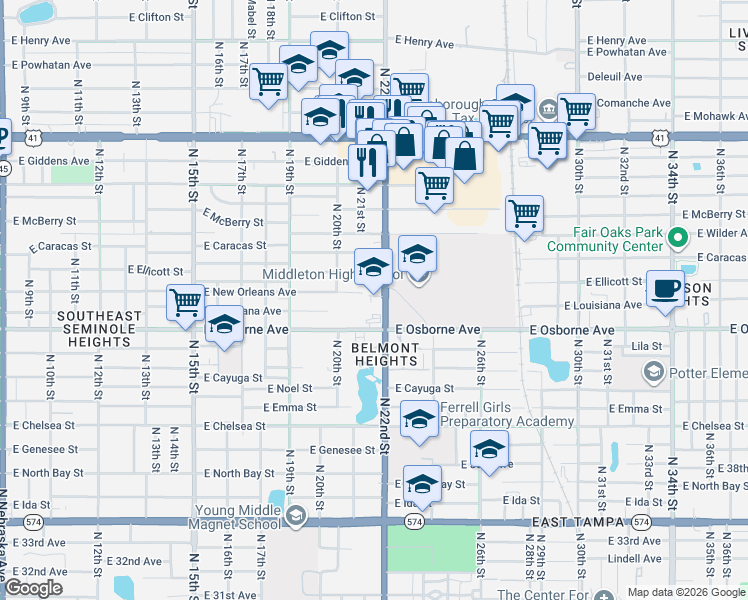 map of restaurants, bars, coffee shops, grocery stores, and more near 4902 North 22nd Street in Tampa
