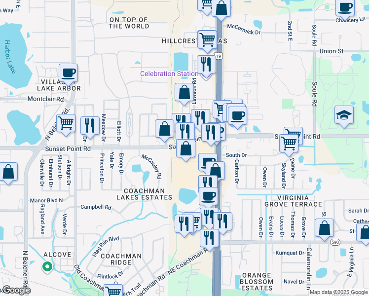 map of restaurants, bars, coffee shops, grocery stores, and more near 23688 US Highway 19 North in Clearwater