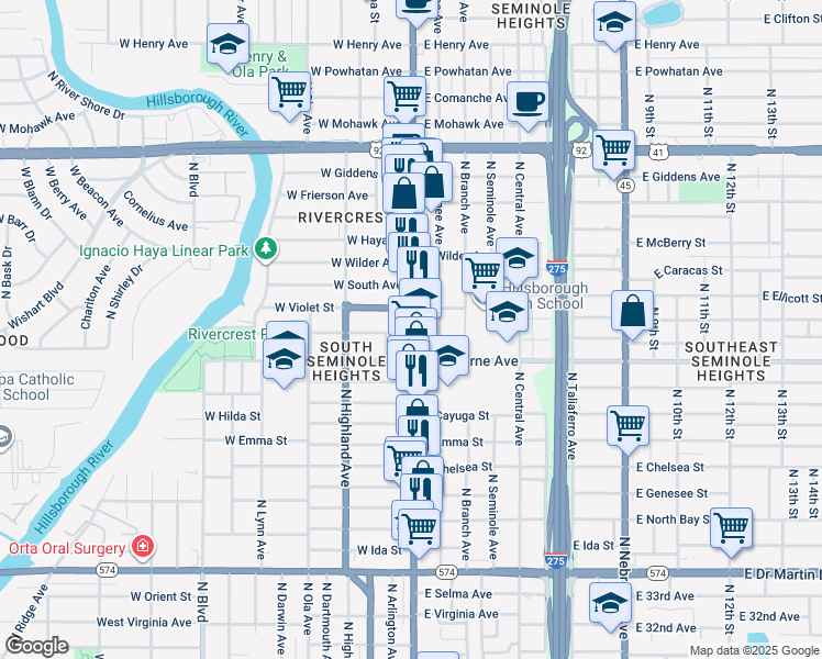 map of restaurants, bars, coffee shops, grocery stores, and more near 4830 Florida 685 in Tampa