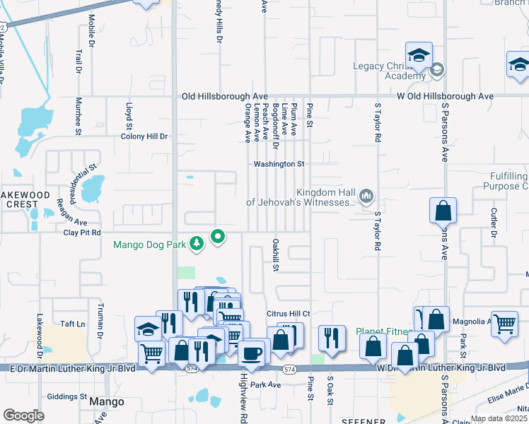 map of restaurants, bars, coffee shops, grocery stores, and more near 5213 Orange Avenue in Seffner