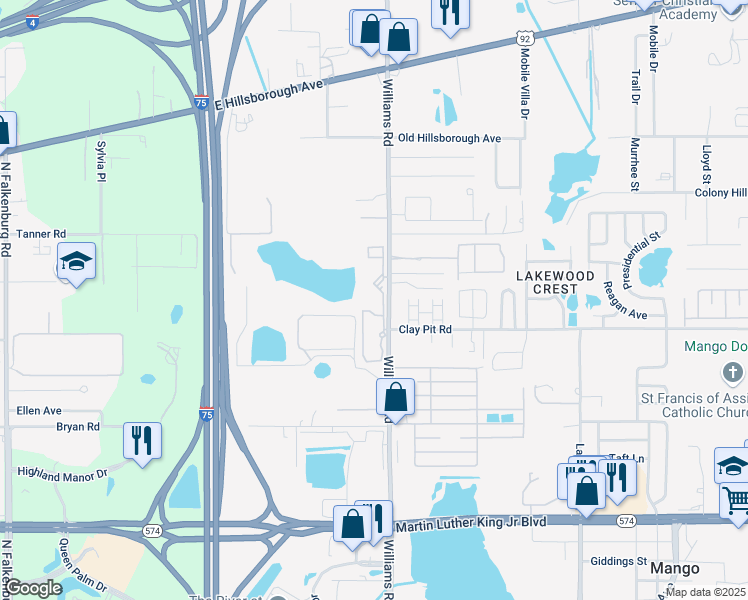 map of restaurants, bars, coffee shops, grocery stores, and more near 4806 Claymore Drive in Tampa