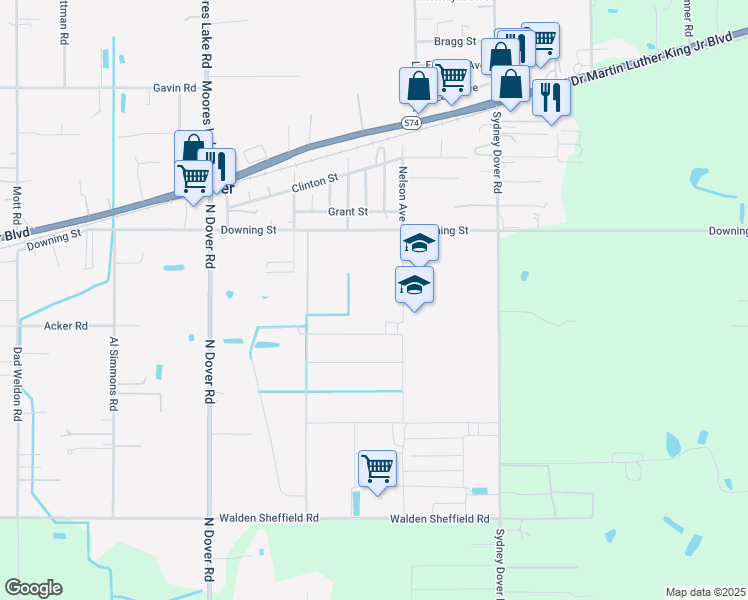 map of restaurants, bars, coffee shops, grocery stores, and more near 2924 Nelson Avenue in Dover