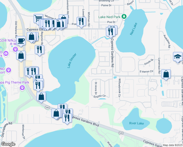 map of restaurants, bars, coffee shops, grocery stores, and more near 4498 Glenns Landing in Winter Haven