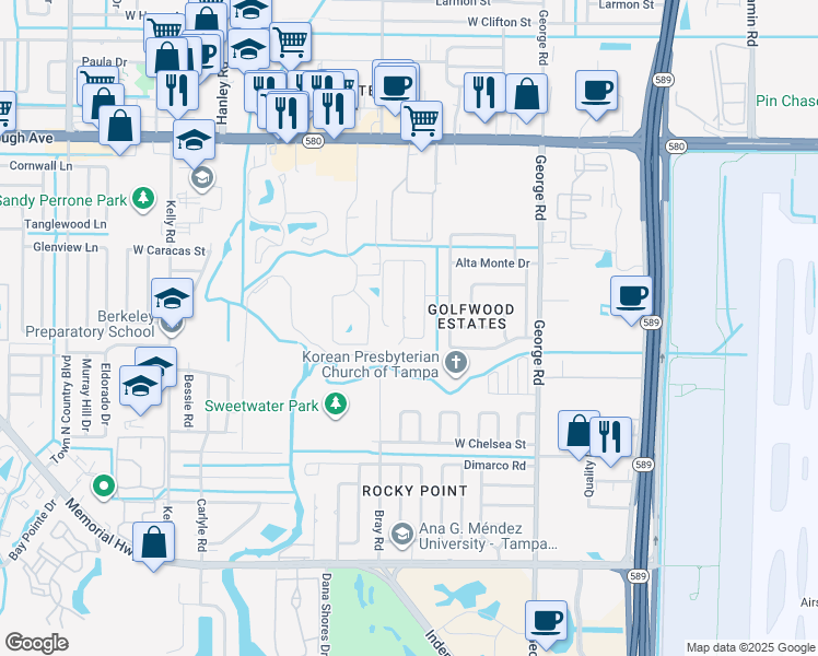 map of restaurants, bars, coffee shops, grocery stores, and more near 4809 El Capistrano Drive in Tampa