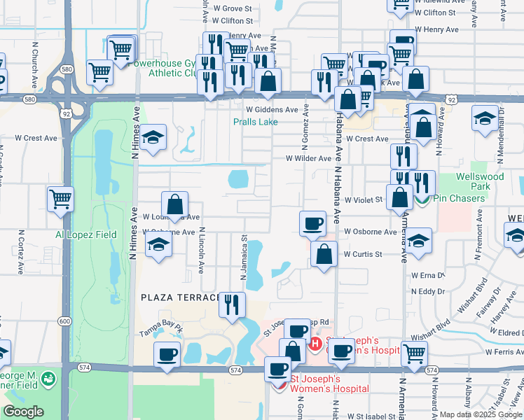 map of restaurants, bars, coffee shops, grocery stores, and more near 4900 North Macdill Avenue in Tampa