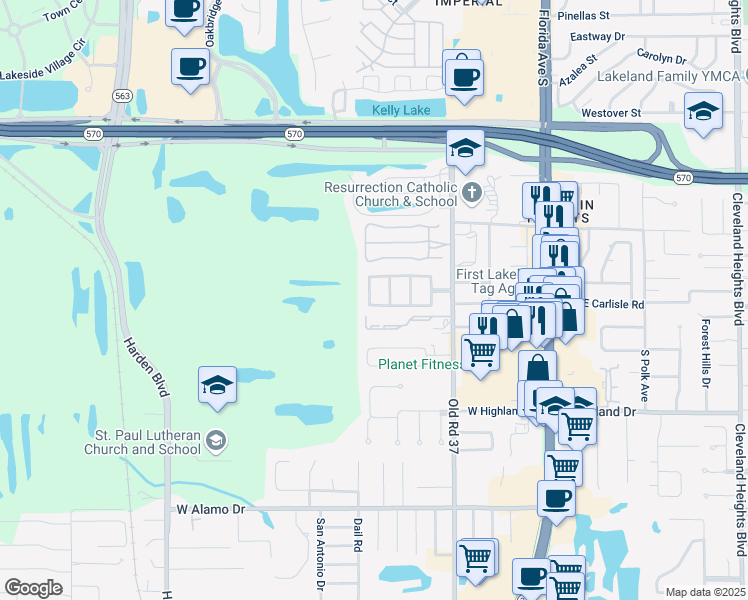 map of restaurants, bars, coffee shops, grocery stores, and more near 619 El Camino Real West in Lakeland